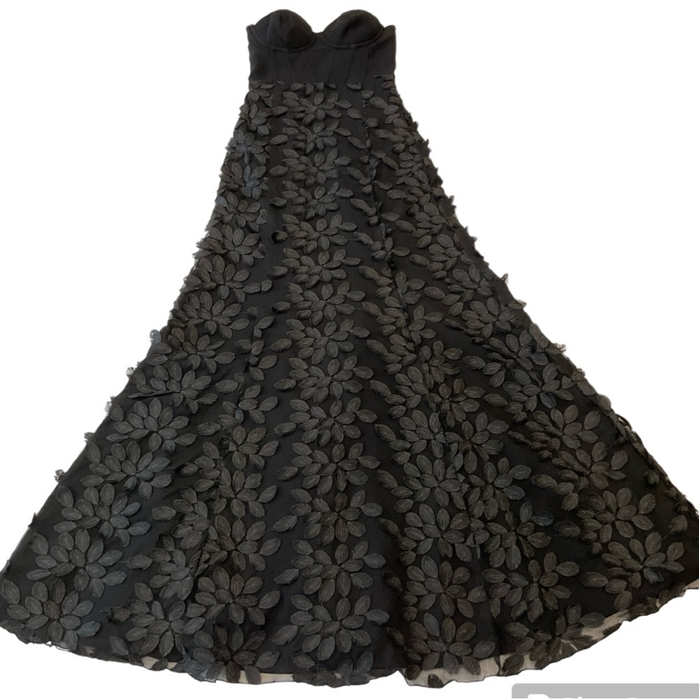 BEBE X NAVEN Strapless Bustier Maxi Dress Embroidered Body Black Size 00
